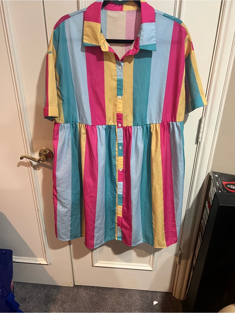 Colorful Vertical Stripe Button-Down Dress